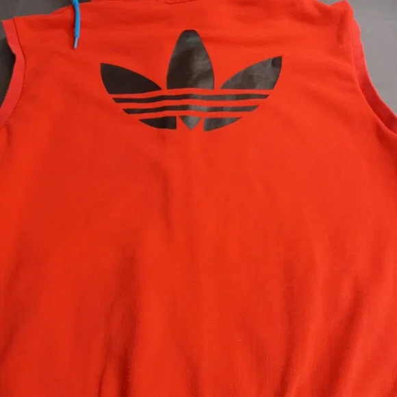 Adidas Originals Red Sleeveless Hoodie Vest (Trefoil Logo) Size XL - Picture 6 of 13